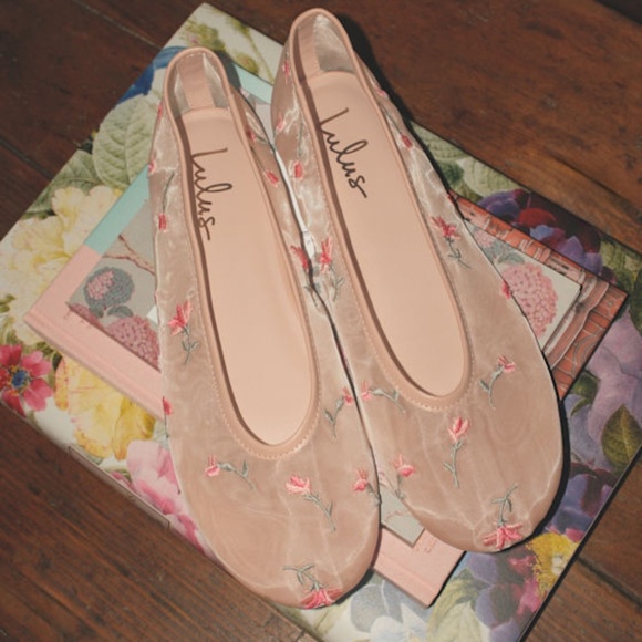 Lulus Idony Dark Nude Floral Mesh Ballet Flats Beige - Size 10 - Picture 1 of 3